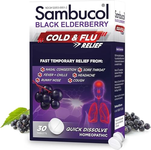 Sambucol Cold and Flu Relief Tablets - Homeopathic Cold Medicine, Remedy for Adults, Black Elderberry for Colds, Zinc Remedy - 30 Count