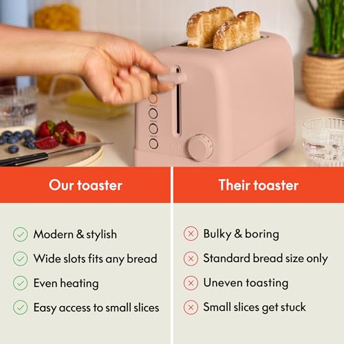 bella 2 Slice Toaster, 6 Setting Shade Control w Reheat, Cancel, Bagel & Defrost Buttons, Removable Crumb Tray, Anti Jam & Auto Shutoff, Auto Centering Guides & Cord Wrap, 900 Watt, Blossom - Image 6
