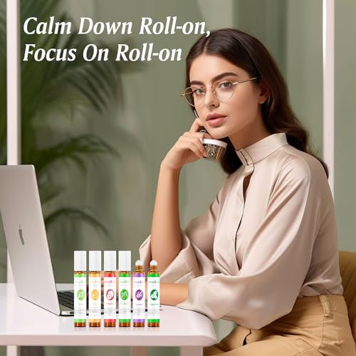 Essential Oil Roll On Set with Lavender, Peppermint, Eucalyptus & Grapefruit, Tea Tree & Vanila - Aromatherapy Relaxation Gift for Women - 6 Pack of 10ml Roll-Ons - Image 4