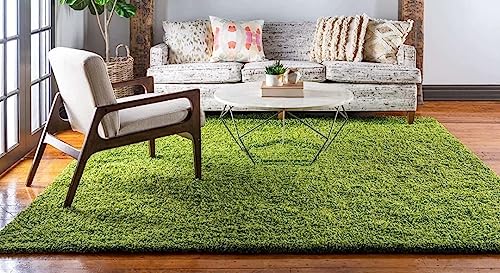 Image of Plain Fur Rugs for Hall and Drawing Room 8x11 Feet Soft Microfiber 2 Inch Height Green Color