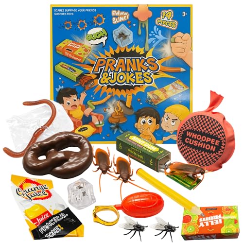 1 Box Mit Verschiedenen Scherzartikeln, Furzkissen, Scherzartikel Kinder, Furzkissen Und Realistischen Insekten, Lustige Streiche FüR Erwachsene Und Kinder, Ideal FüR Parties Und Familienabende