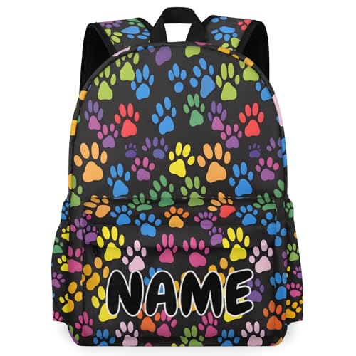 Personalized Dog Travel Backpack for Men Women, 16 Inch Colorful Paws Waterproof Lightweight Custom Backpack with Name for Work Travel Hiking2