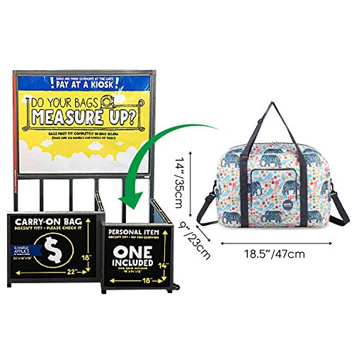 Wandf Foldable Travel Duffel Bag Carryon Luggage Sports Gym Weekend Tote Bag Water Resistant Nylon for Women (A-Elephant)