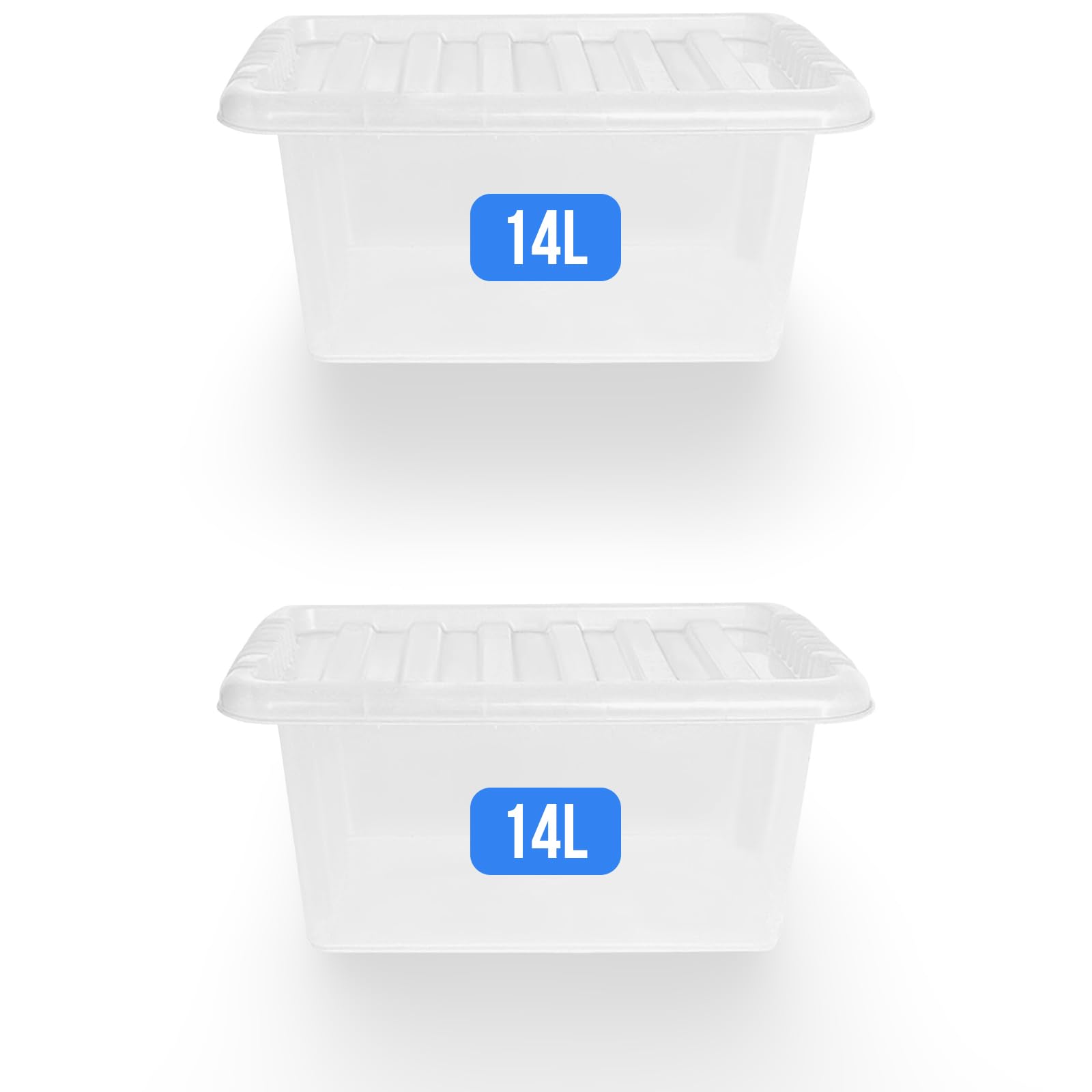 KAPCO 14L Storage Boxes with Clear Lids – Clear Plastic Organizer Container for Clothes, Toys, Office, Kitchen | Stackable Small Tubs | Portable BPA-Free Storage Box for Moving & Shelf Use (Set of 2)