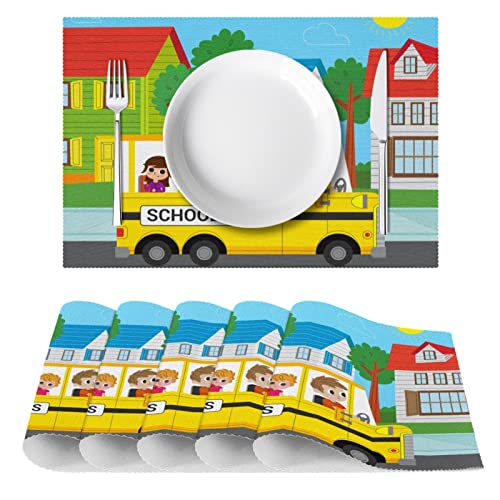 Set de table enfant bus scolaire de qualité supérieure lavable et isolant thermique lot de 6 - 3