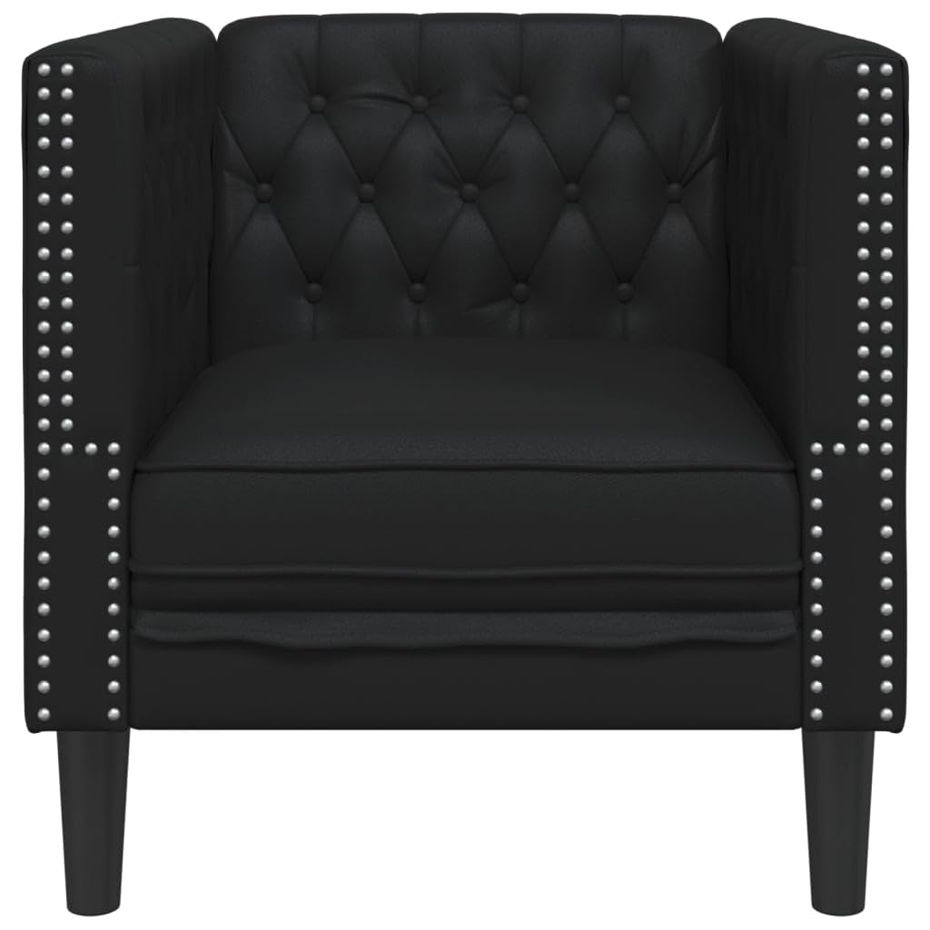 Silla Chesterfield de piel sintética negra con asiento acolchado y respaldo para salón y oficina