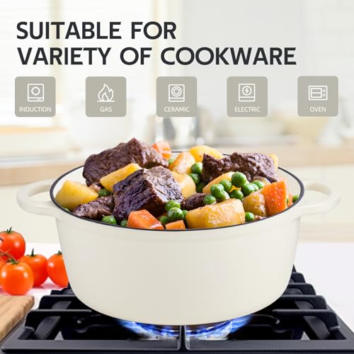 Image of 3 Quart Dutch Oven Enameled Cast Iron with Lid - Big Dual Handles - Oven Safe up to 500F - Classic Round Pot for Versatile Cooking Cream