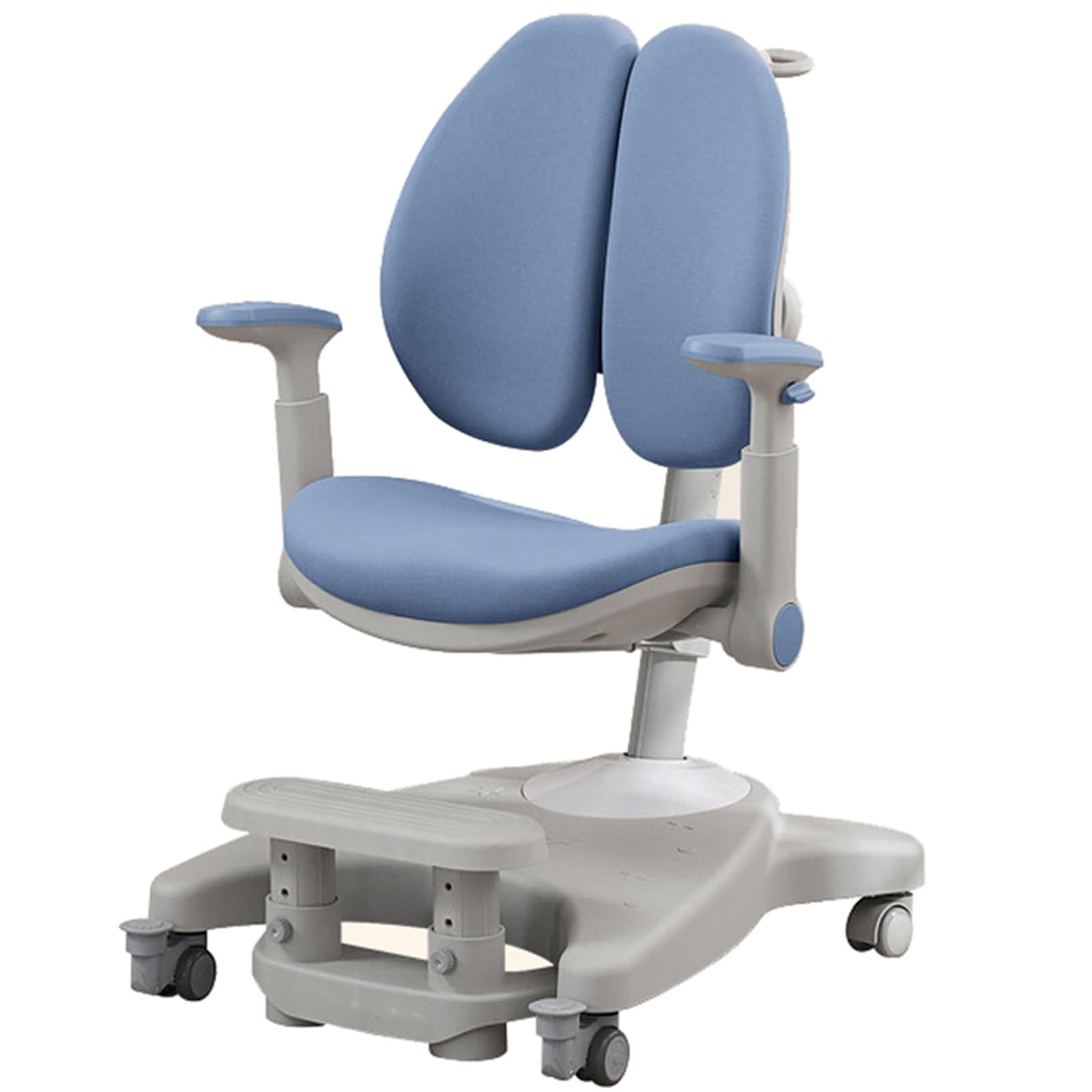 Krzesło biurkowe dla dzieci,ergonomiczne krzesło komputerowe do nauki,regulowane,obrotowe krzesło do pracy z podłokietnikiem i podnóżkiem oraz miękką podwójną poduszką,Oceanblue