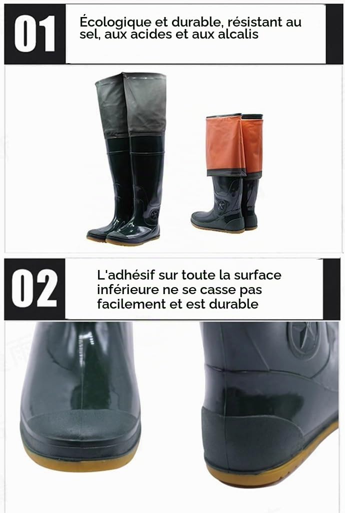 Bottes de pêche Semelle de Tendon de Vache imperméable en PVC Noir for Les Cuissardes sur Les Fesses, Hommes et Femmes pêche/Chasse/repiquage/élevage