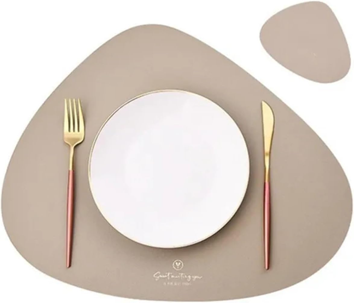 Placemat and Coaster Set Faux Leather Table Placemats Kitchen Accessories Outdoor Indoor Place Mats 식탁매트 Салфетки(Cream Khaki,6sets)