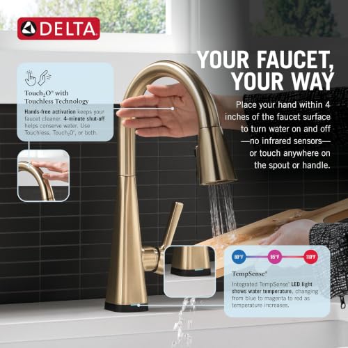 Delta Lenta Touchless Kitchen Faucet with Touch Technology, Brushed Gold Kitchen Sink Faucet with Pull Down Sprayer, Single Hole, Champagne Bronze 19802TLZ-CZ-DST - image 3