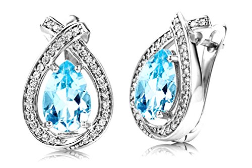 Preisvergleich Produktbild ByJoy Damen-Ohrstecker 925 Sterling- Silber Tropfenschliff Blau Topas