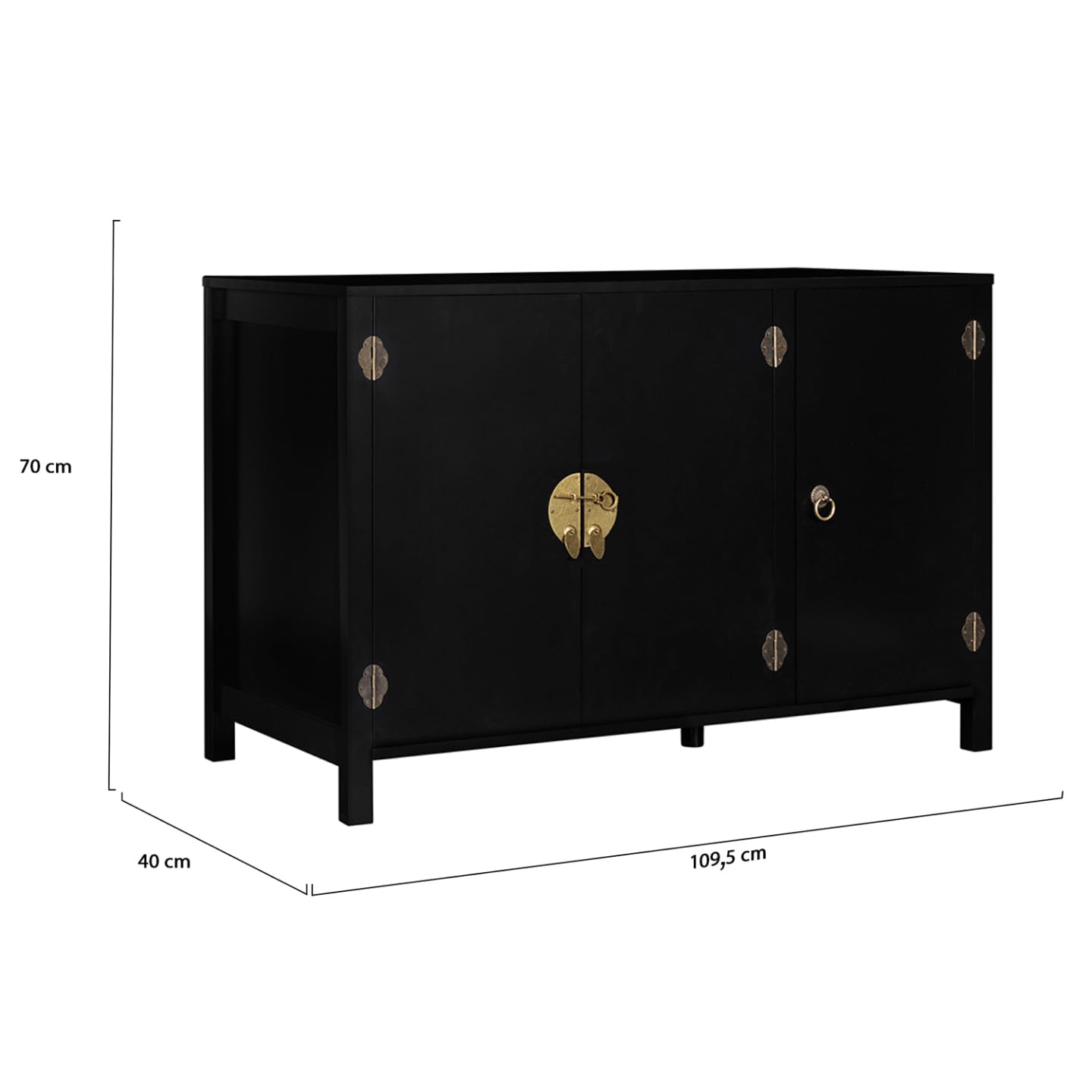 IDMarket Yang - Aparador bajo (110 cm, 3 puertas, madera, color negro