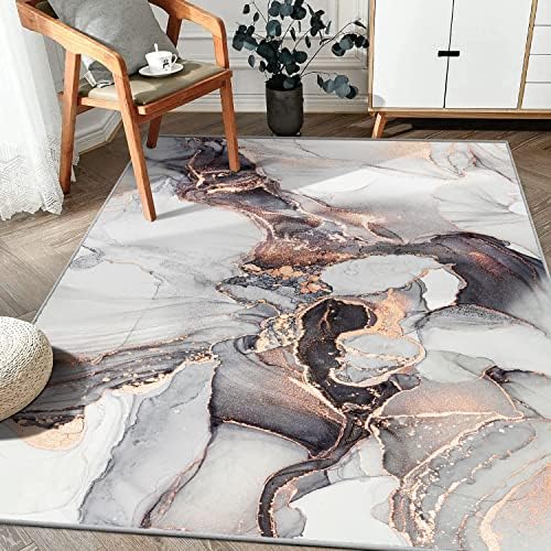 Modern Abstract Collection Area Rug - 3' x 5' Washable Entryway Rug Non-Slip Luxury Marble Texture Area Rug for Bedroom Dining Room Home Office Decor Under Kitchen (Pink/Gray)
