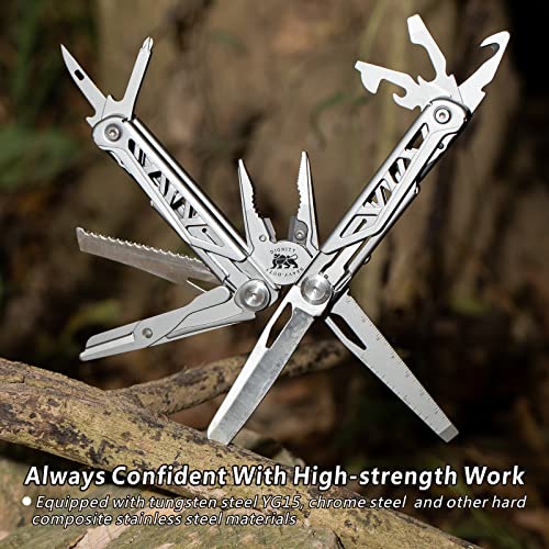 Folding Multitool Plier With Tungsten Steel Wire Cutter,Cool Gadget Gift For Men Dad Husband,With Sheath For Survival,Camping, Exploring By Dignity Lion(Silver) #TOP1