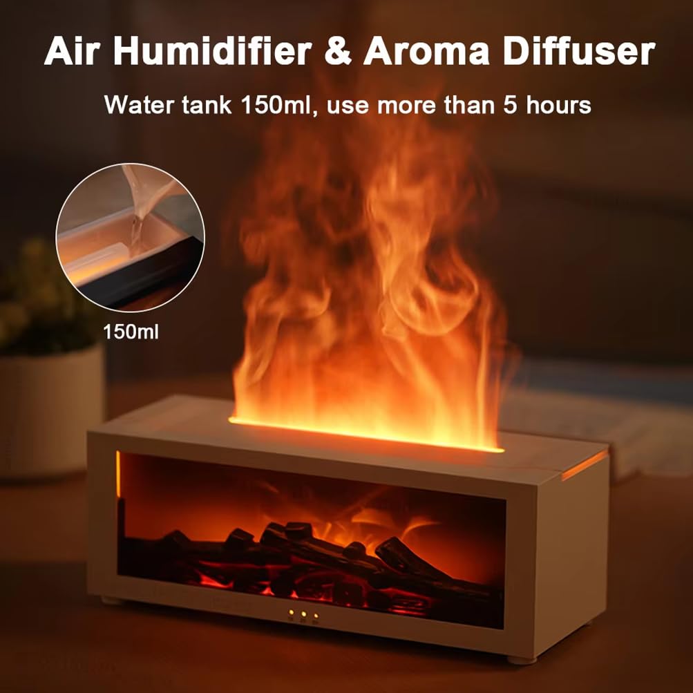 Akcesoria dekoracyjne do domu, mini dyfuzor olejków eterycznych z płomieniem 3D, nawilżacz, timer, 150 ml, lampka nocna LED 7 kolorów, tee
