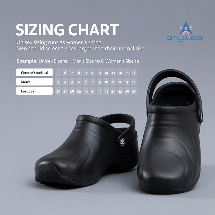 Image of Anywear Zone Clogs - Water Resistant EVA Non Slip Work Shoes Women - Slip Resistant Work Shoes for Women - Nursing Clogs with Back Strap - Arch Support with Swivel Strap - Lightweight & Easy to Clean