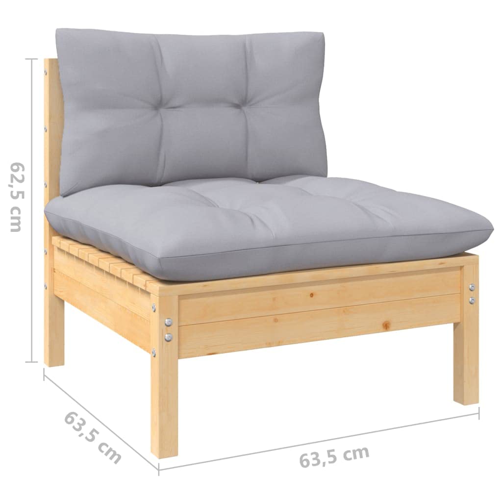 vidaXL Garten Lounge Set 6-TLG., Gartenmöbel Set Sitzgruppe für Garten Terrasse Balkon, Modular Sofa mit Grauen Kissen, Garnitur Loungemöbel, Kiefernholz