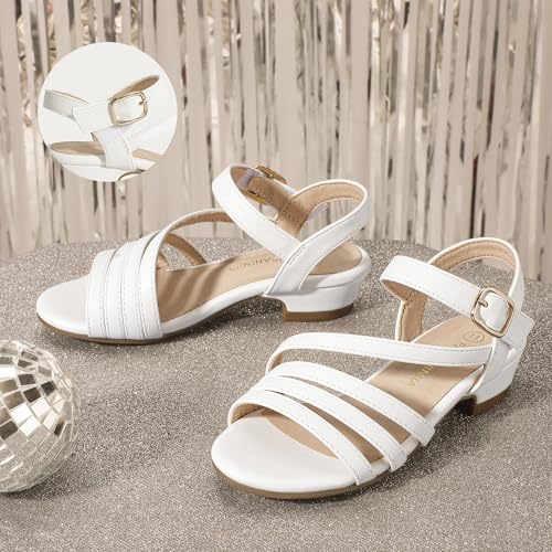 Image of PANDANINJIA Girls Heels Dress Shoes Open Toe Low Heel Sandals Flower Girl Toddler Little Big Kids Wedding Party Shoes