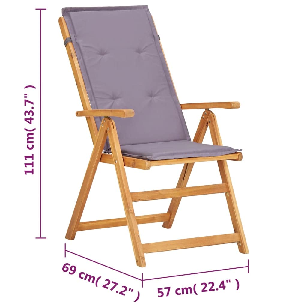 vidaXL 2X Madera Maciza Acacia Sillas Reclinables de Jardín con Cojín Mueble Tumbona para Salón Balcón Sillón Exterior Patio Cerca de Piscina Gris