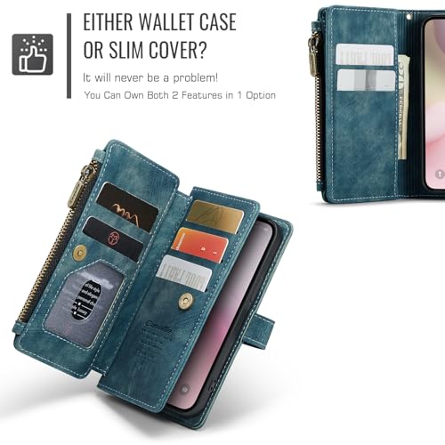 Étui portefeuille iPhone 17e bleu étui cuir PU avec pochette fermeture éclair