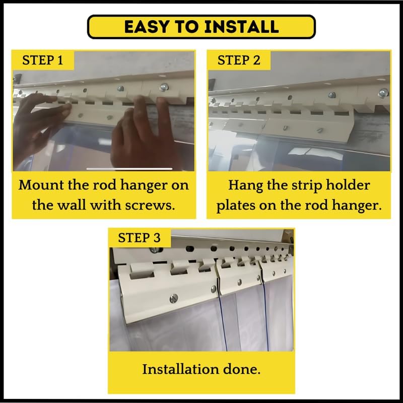 Image of Qlarity Covers 2mm Thick PVC Strip AC Curtain | Size- 36 (20x16) 2pcs Inch Wide Hanger X 7 Feet Long | 5 Strips, 8.5 Inches Wide Vinyl Transparent Door Curtain | Mount Hanger for Cold Storage /Office