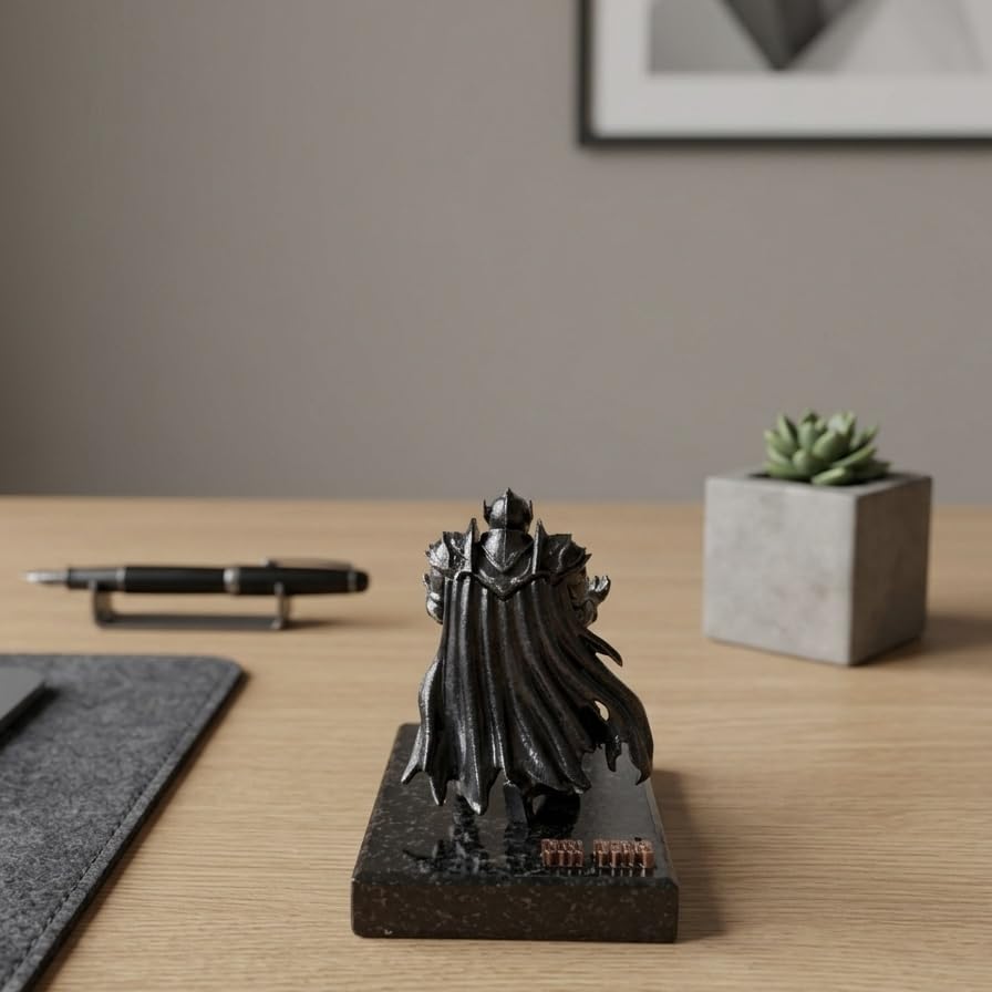 Image of Pen Holder Sculpture Eco PLA Water Resistant Scratch Resistant Desk Organizer 5x4x3 Inches Satin Silk Metallic Finish Armour Decorative Tool Stand (Glazed Steel)