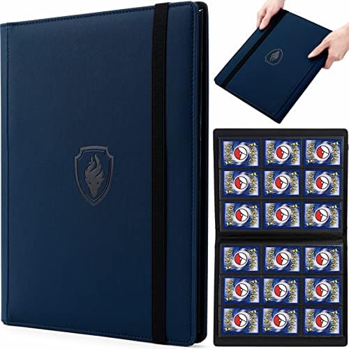 Trading Card Binder 9 Pocket, Fabmaker Card Collection Binder for 360 Cards, Premium PU Card Book, Sturdy Card Folders, Card Holder Binder, Card Album for MTC, TCG, Game Cards, Sports Cards, Navy Blue