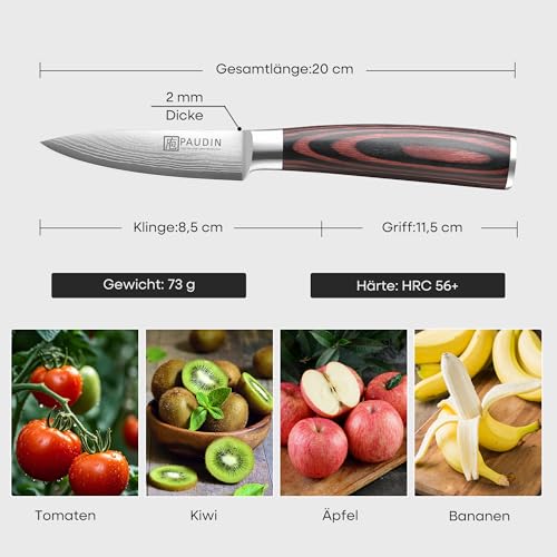 Foto von PAUDIN 9cm Gemüsemesser mit 5Cr15MoV Stahl & ergonomischem Holzgriff