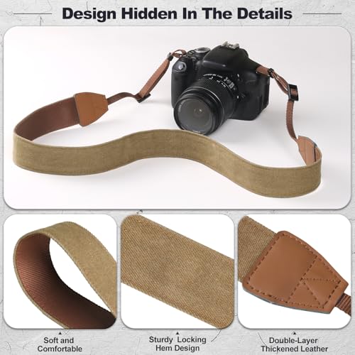 Image of Universal Camera Strap - Camera Neck Strap, Adjustable Shoulder Straps Compatible with Canon, Fujifilm, Nikon, Olympus, Panasonic and other SLR and mirrorless cameras - Khaki and Brown