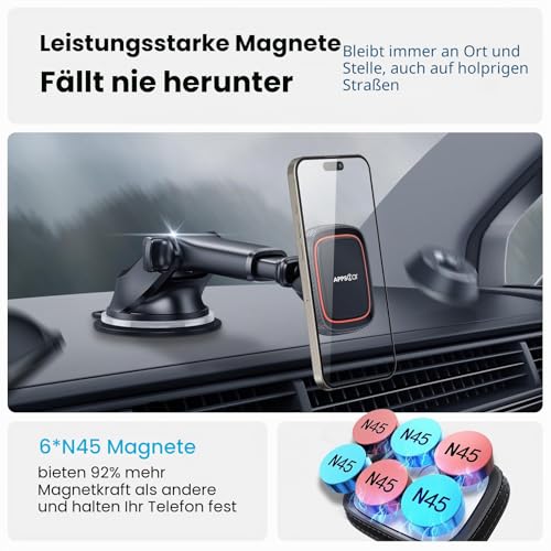 APPS2Car Magnet Halterung Auto, Universal-Armaturenbrett-Windschutzscheibe Industrielle Festigkeit Saugnapf Handy Halterung mit… – Ansicht 3