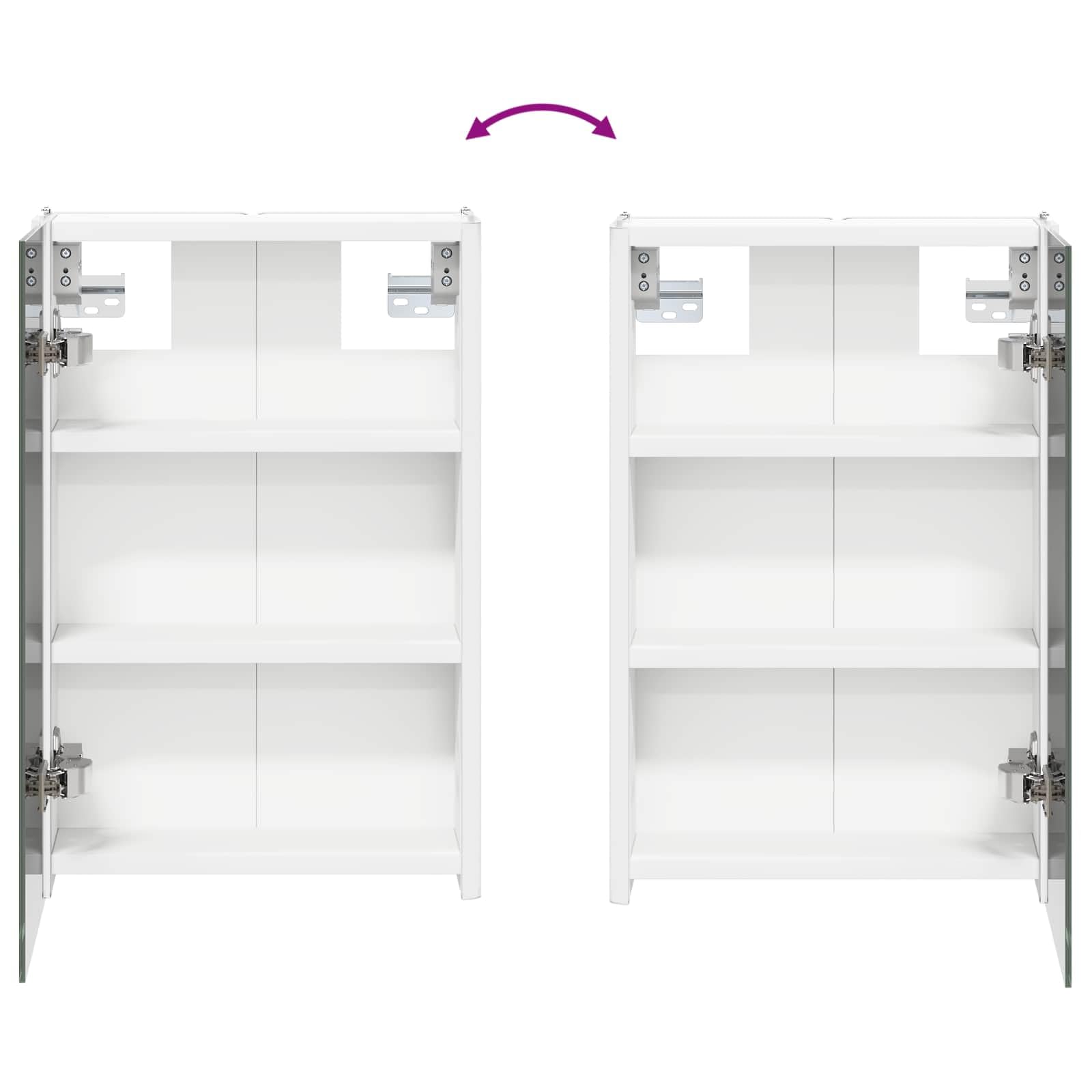 Szafka łazienkowa z lustrem biała z materiału drewnopochodnego, 33 x 11,5 x 50 cm, montaż ścienny, paski LED, dwustronne lustro, 2 półki, miejsce do przechowywania mebli łazienkowych i