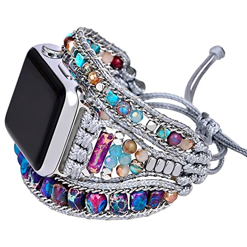 Capdabio Apple Watch Bands Smart Bracelet Compatible with Womens Apple Watch Band - No Need to Wrap with Silde Closure Boho Beaded Apple Watch Bands for Women Iphone Watch Bands for Apple Watch