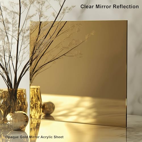 Image of Gold Mirror Acrylic Sheet - 12x16 inches, 2 Pieces | 1 /8 inch Thick Reflective Plexiglass for Crafting, Signage, DIY Projects (30X40 cm)