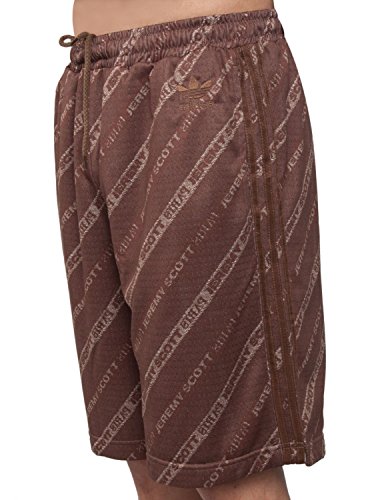 adidas Jeremy Scott X S07148 Striped Logo Basket Shorts, Dune Bark (M) Brown