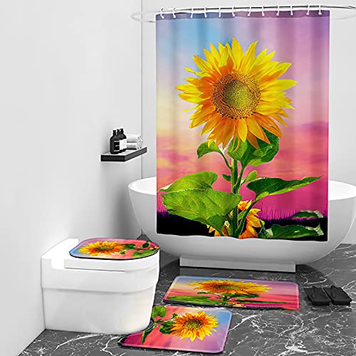 Rideau de douche imperméable à séchage rapide motif tournesol - 8