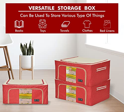 Image of Yellow Weaves Foldable Cloth Storage Box /Wardrobe Organizer - 24 LTR, 1 Pieces, Red
