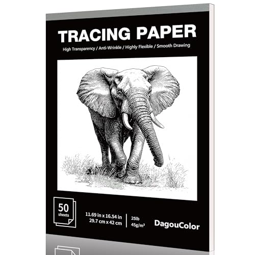 DagouColor Papel Calco, A3, 50 Hojas Transparencia Bloc Dibujo, Superposiciones y Bocetos en Papel de Arte y Cuaderno Bocetos, Para Artistas Principiantes, Adultos, Niños y Niñas