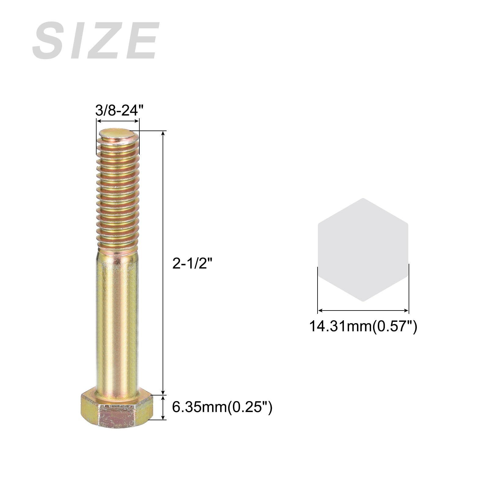 METALLIXITY Hex Bolts (3/8-24x2-1/2") 5Pcs, Carbon Steel Zinc Plated Partial Threaded, UNF Fine Thread Hex Head Screw Bolt - Image 2