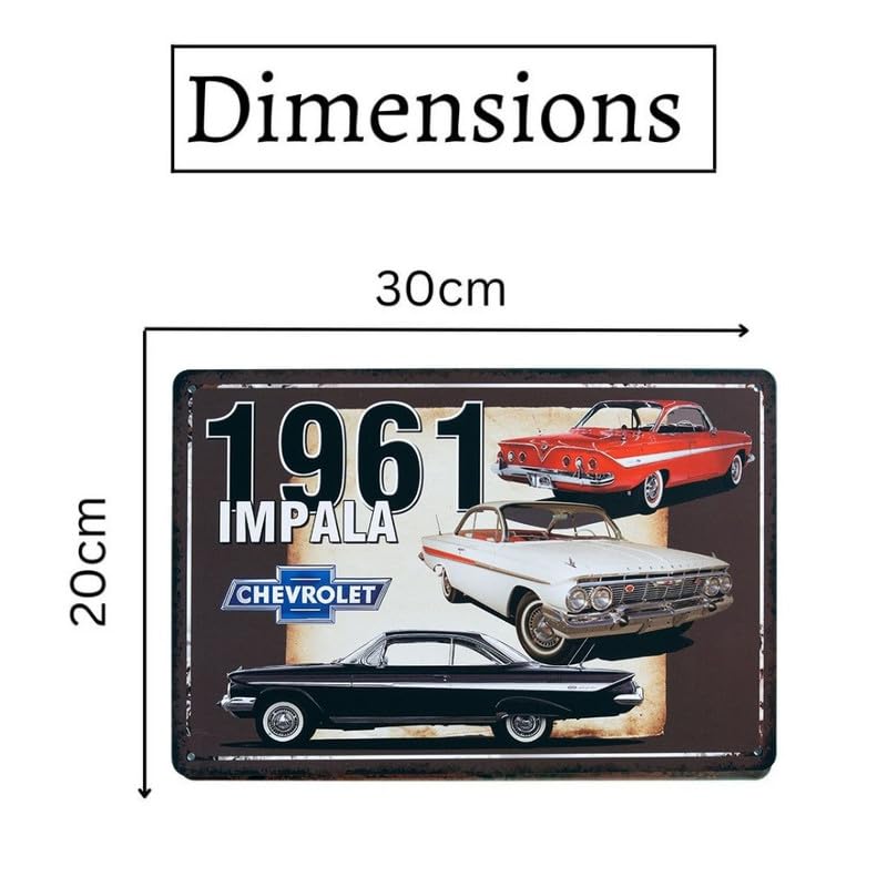 Image of Decorative Retro Metal Signs Wall Plate - 12x8 Inch (Chevrolet Impala 1961) | Weatherproof Vintage Metal Sign Plate for Cafe, Home, Bar, Garage | Decorative Wall Hanging Sign Board