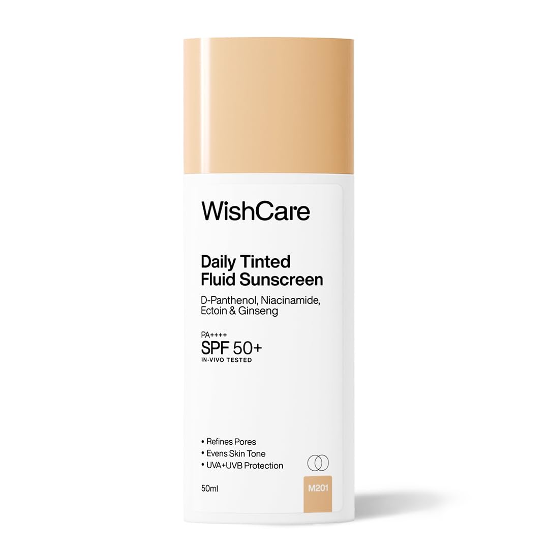 WishCare Daily Tinted Fluid Sunscreen SPF50 PA++++ | M201 | Broad Spectrum Protection for all skin types| In-Vivo Tested | D-Panthenol, Niacinamide, Ectoin & Ginseng | Evens & Protects | 50ml-image-18
