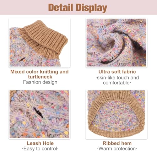 Image of BEAUTYZOO Dog Sweaters for X-Small Dogs, Knit Clothes with Harness Hole | Turtleneck Pullover Fall Winter Knitwear, Fuzzy Fleece Cold Weather Coat for Girl Boy Puppy, Warm Pet Sweatshirt, Beige XS