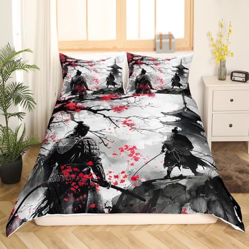 Homemissing Samouraï Japonais Housse De Couette 220X240Cm Enfants Ukiyo - E Japonais Parure De Lit GarçOn Fille Adolescent Sakura DéCoration IntéRieure Literie Set...