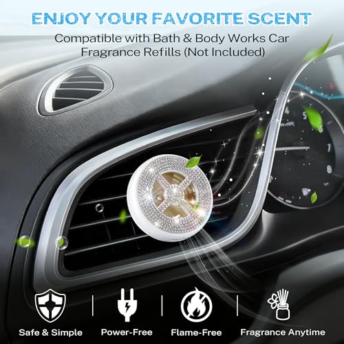Image of 1 Pack Car Fragrance Holder Compatible with Bath & Body Works Refills (Not Included), Air Freshener Vent Clip or Visor Clip, Refillable Scent Holder, Easy to Open Car Diffuser (Diamond White)