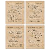 Vintage Lotus Auto Patent Prints, 4 (8x10) Unframed Photos, Wall Art Decor Gift for Home Office Machine Technical Gears Garage Shop College School Student Teacher Coach England Car Racing Team Fans