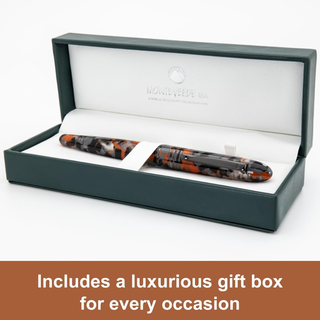 Monteverde USA Orange Mountain Fountain Pen, Broad JoWo Nib, Orange Acrylic Resin, Polished Chrome Trim, Luxury Gift Box Included