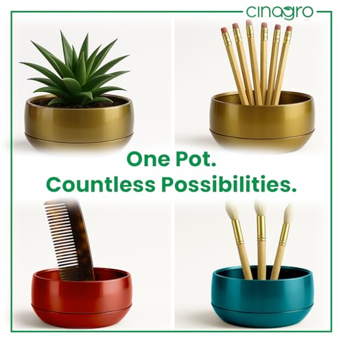 Image of CINAGRO Metal Planter Pot for Indoor Plants, Round Decorative Flower Pot, Rust-Resistant, Modern Plant Holder for Home, Balcony, Office (13.97 x 7.62 cm, Pulse Nest - Trio)