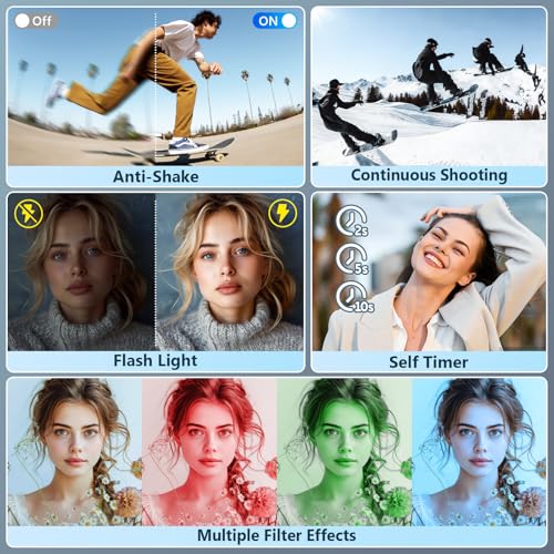 Image of 5K Digital Camera for Photography with 6X Optical Zoom, 2026 96MP Autofocus Vlogging Camera for YouTube with Dual Lens, Anti-Shake, Flash, Compact Small Travel Cameras with 64GB Card, White