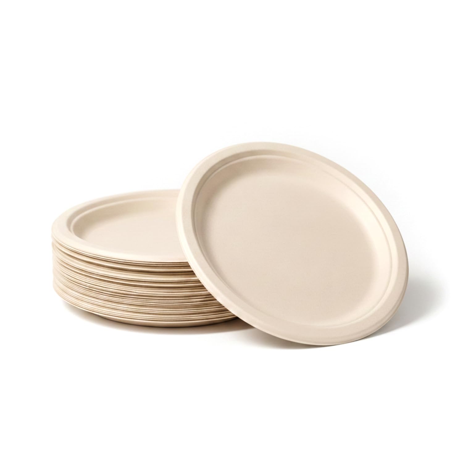 Bonkaso 10 Inch, Pack of 25 Bagasse Disposable Round Plates (Beige)| Eco-Friendly Sugarcane Paper Plates | Biodegradable, Compostable & Sturdy | Ideal for Snacks, Desserts, Parties, Weddings & Events
