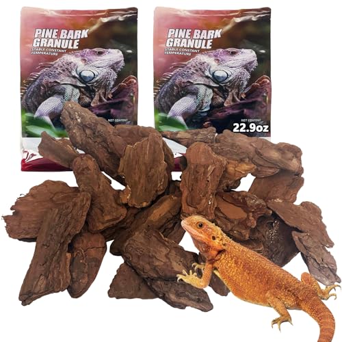 Hamiledyi Reptile Bark Bedding 22.9oz Tortoise Habitat Bedding Natural Wood Chips Terrarium Substrate Bearded Dragon Tank Accessories for Snake Box Turtle Gecko Hermit Crabs Pack of 2 (Large)